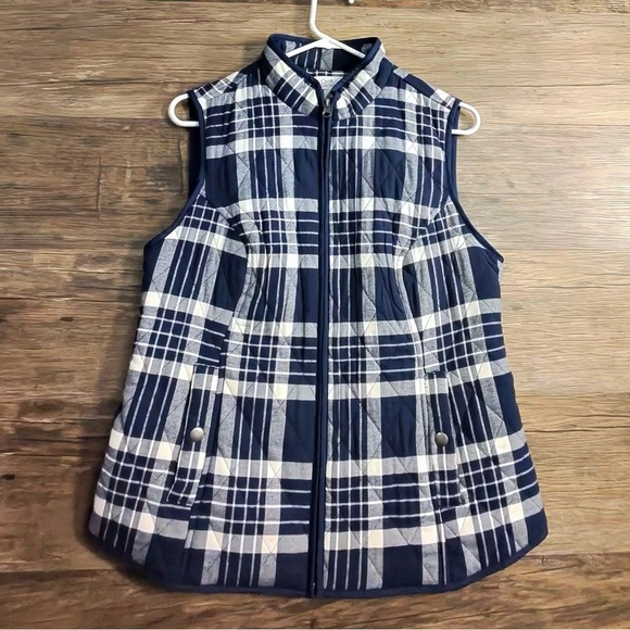 Croft & Barrow Blue and White Flannel Mandarin Collar Vest - Picture 1 of 6